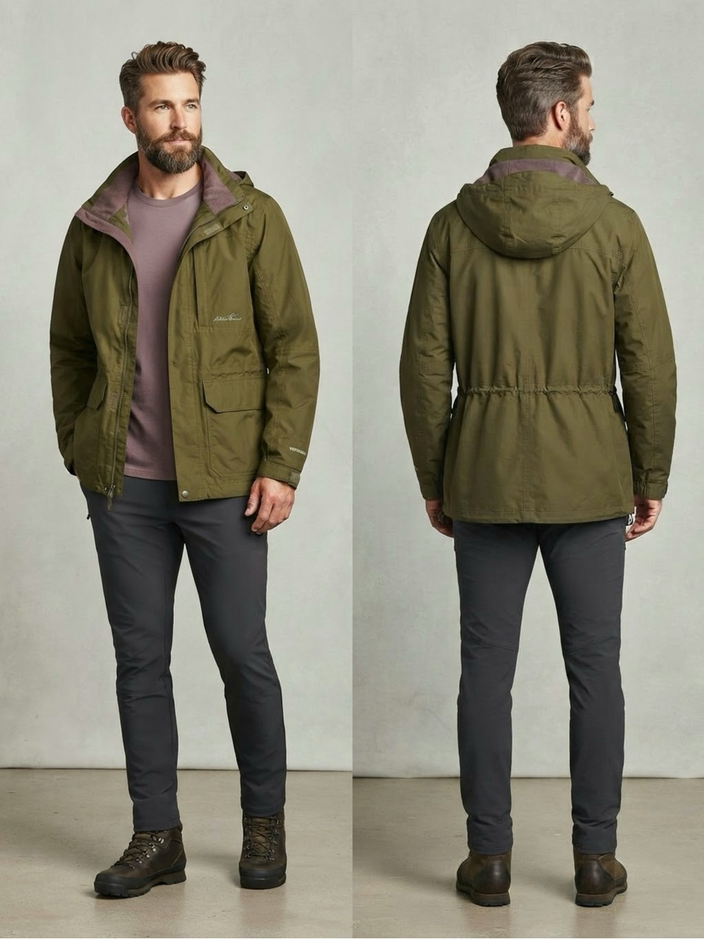 Eddie Bauer WeatherEdge Olive Green Waterproof Hooded Parka Jacket - Size Medium